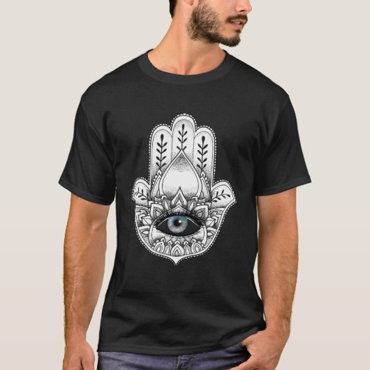 Hamsa Hand Yogi Hand Hams Amulet Good Luck Charm O Tシャツ (正面)