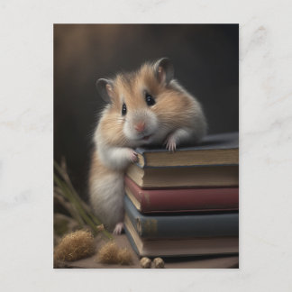 Hamster and books postcard ポストカード