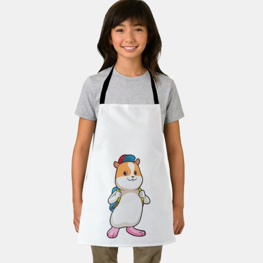 Hamster as student with Backpack & Cap エプロン (インサイチュ)