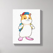 Hamster as student with Backpack & Cap キャンバスプリント (正面)