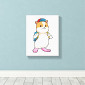 Hamster as student with Backpack & Cap キャンバスプリント (インサイチュ (ウッドフロア))