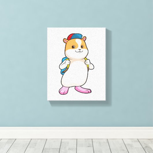 Hamster as student with Backpack & Cap キャンバスプリント (インサイチュ (ウッドフロア))