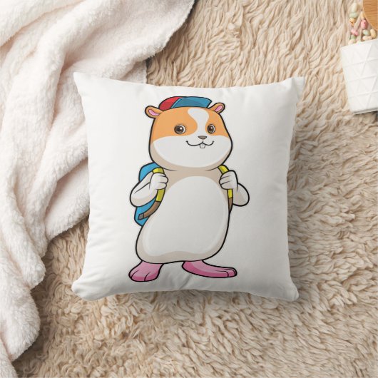 Hamster as student with Backpack & Cap クッション (ブランケット)