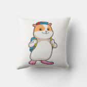 Hamster as student with Backpack & Cap クッション (裏面)