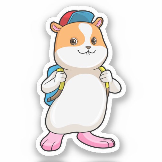 Hamster as student with Backpack & Cap シール (正面)