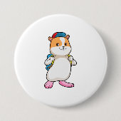 Hamster as student with Backpack & Cap 缶バッジ (正面)