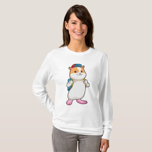 Hamster as student with Backpack & Cap Tシャツ (正面フル)