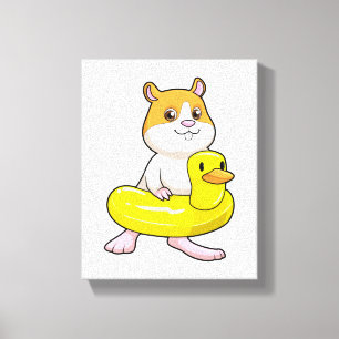 Hamster atビーチとDuck as Swim ring キャンバスプリント