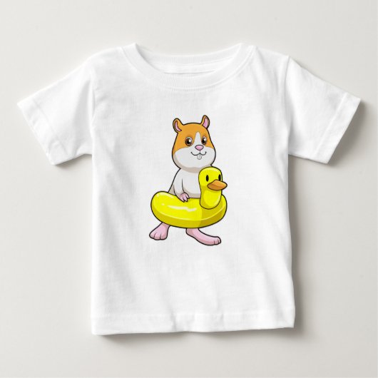 Hamster atビーチとDuck as Swim ring ベビーTシャツ (正面)