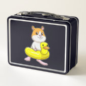 Hamster atビーチとDuck as Swim ring メタルランチボックス (裏面)