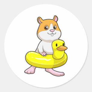 Hamster atビーチとDuck as Swim ring ラウンドシール