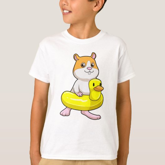 Hamster atビーチとDuck as Swim ring Tシャツ (正面)