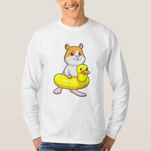 Hamster atビーチとDuck as Swim ring Tシャツ (正面)