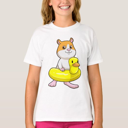 Hamster atビーチとDuck as Swim ring Tシャツ (正面)