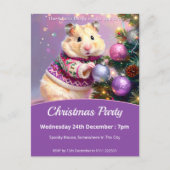 Hamster Decorating Tree Christmas Party インビテーションポストカード (正面)