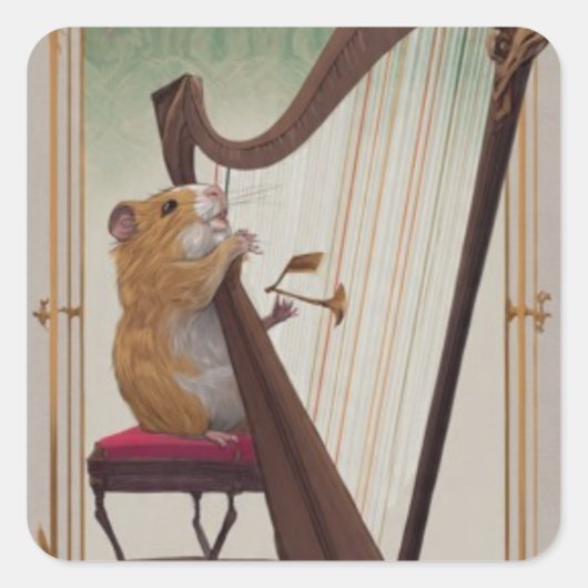 Hamster Harpist – Mini Musical Illustration  スクエアシール (正面)
