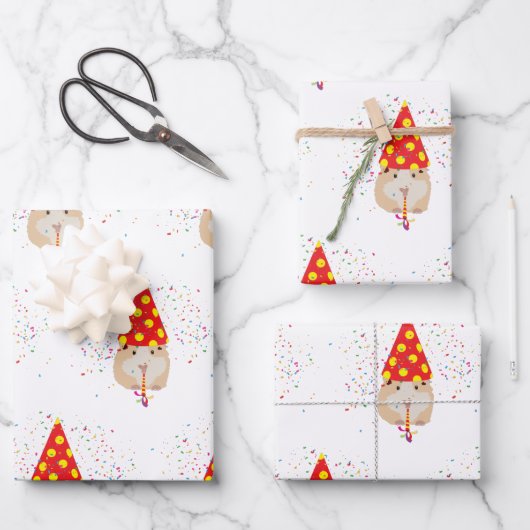 Hamster Partying – 動物のパーティー ラッピングペーパーシート (正面)