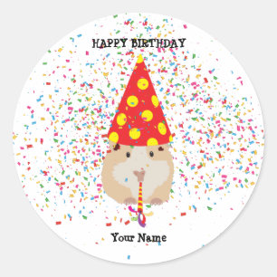 Hamster Partying – 誕生日パーティーの名前で動物 ラウンドシール