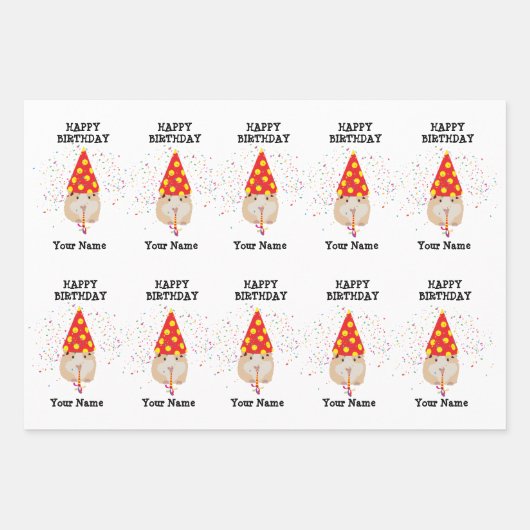 Hamster Partying – 誕生日パーティーの名前で動物 ラッピングペーパーシート (正面2)