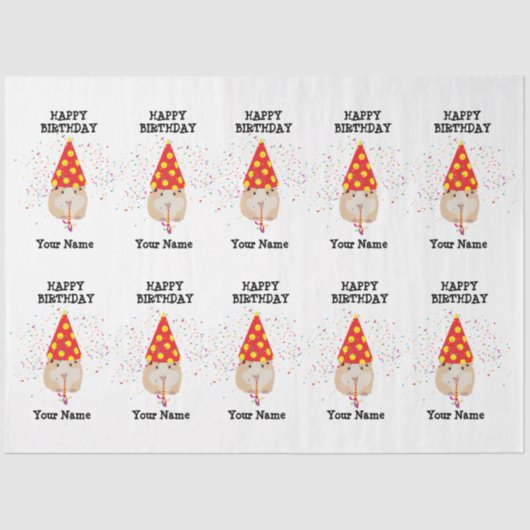 Hamster Partying – 誕生日パーティーの名前で動物 薄葉紙 (正面)