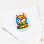 Hamster Reading Sticker ラウンドシール (封筒)