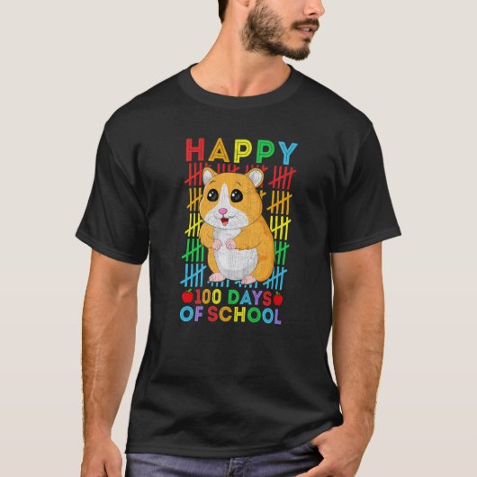 Hamster Teacher Student Happy 100 Days of School Tシャツ (正面)