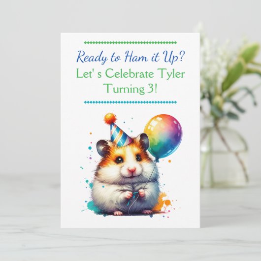Hamster Themed Boy's Birthday Party 招待状 (スタンド正面)