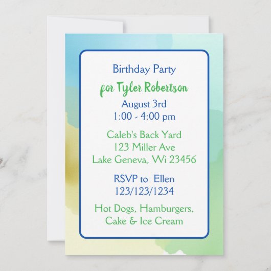 Hamster Themed Boy's Birthday Party 招待状 (裏面)