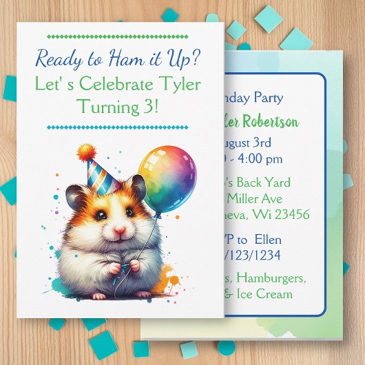 Hamster Themed Boy's Birthday Party 招待状