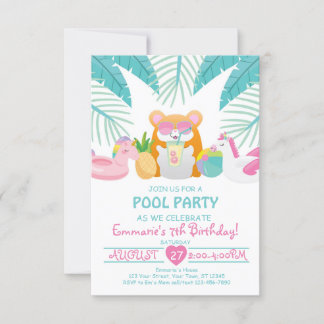 Hamster Tropical Pool Party Invitation 招待状