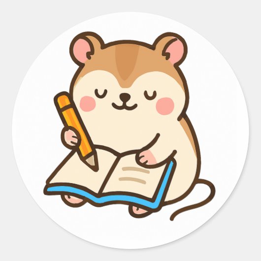 Hamster Writing in a Journal ラウンドシール (正面)