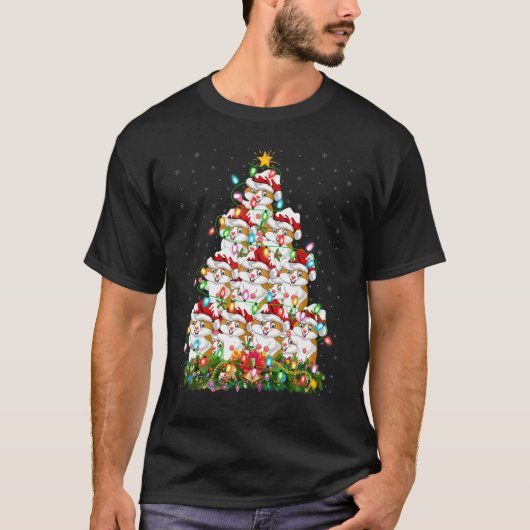 Hamster   Xmas Lights Santa Hamster Christmas Tree Tシャツ (正面)