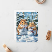 Hamsters and Snowman Christmas ノートカード (正面/裏面インサイチュ)