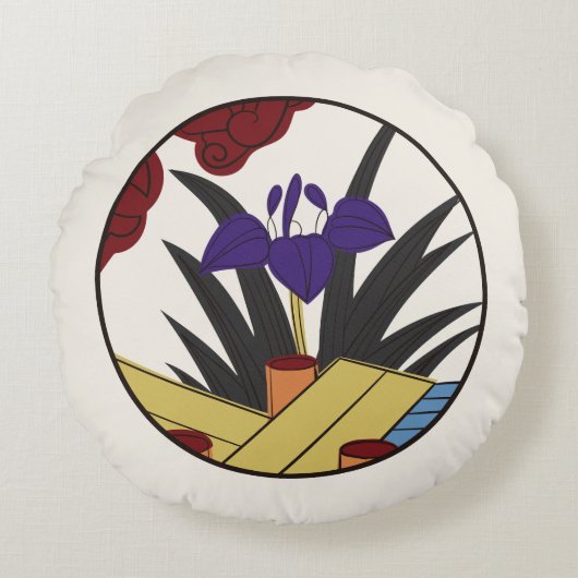 Hanafuda "Ayame-ni-yatsuhashi" ラウンドクッション (正面)