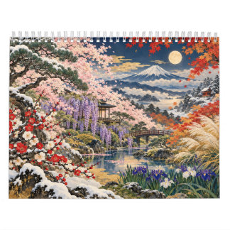 Hanafuda Twelve Months of Japan Woodblock Art カレンダー