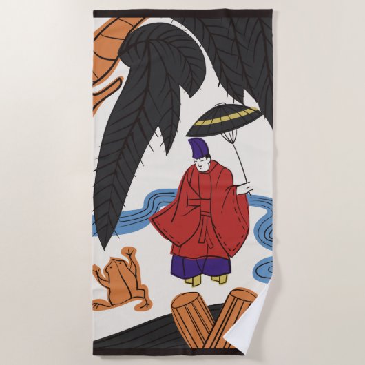 Hanafuda "Yanagi-ni-Ono-Michikaze" ビーチタオル (正面)