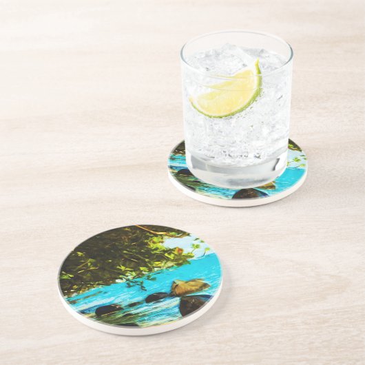 Hanalei湾のカウアイ島ハワイの抽象芸術 コースター (側面)