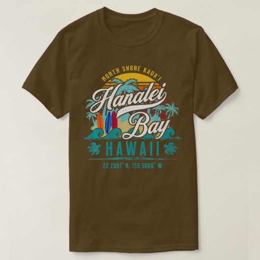 Hanalei Bay North Shore Kauai Hawaii Retro Sun Sur Tシャツ (デザイン正面)