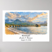 Hanalei Hawaii Poster, Watercolor, Custom ポスター (正面)