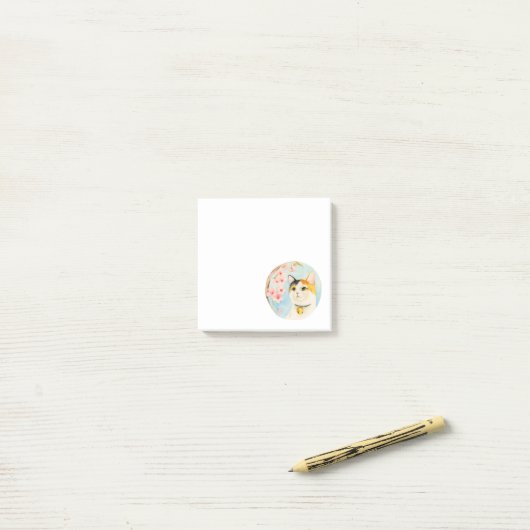 Hanami |の茶色のぶち猫および桜の水彩画 ポストイット (デスク上)