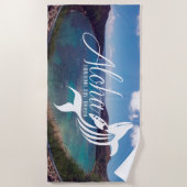 Hanauma湾のハワイオアフの島のクジラ ビーチタオル (正面)