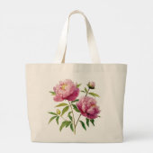 Hand 図解入りの、写真付きの Pink Peoniesの値下げ ラージトートバッグ (裏面)