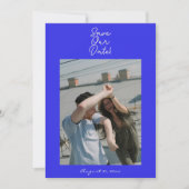 Hand 書 Blue描レトロユニーク写真結婚s セーブザデート (正面)