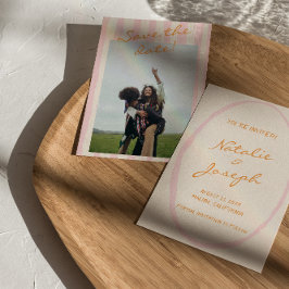 Hand 書 Pinstripes写真結婚のCD セーブザデート