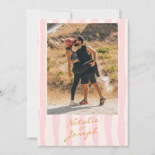 Hand 書 Pinstripes写真結婚のCD 招待状 (裏面)