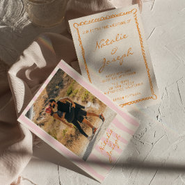 Hand 書 Pinstripes写真結婚のCD 招待状