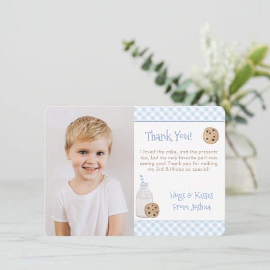 Hand 絵を描 Milk And Cookiesバースデーパーティーの写真 サンキューカード (スタンド正面)