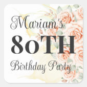 Hand 絵を描 Pink Roses 80th Birthday Party スクエアシール (正面)