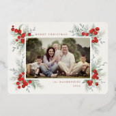 Hand 絵を描 Red Beresクリスマスフォト 箔シーズンカード (正面)