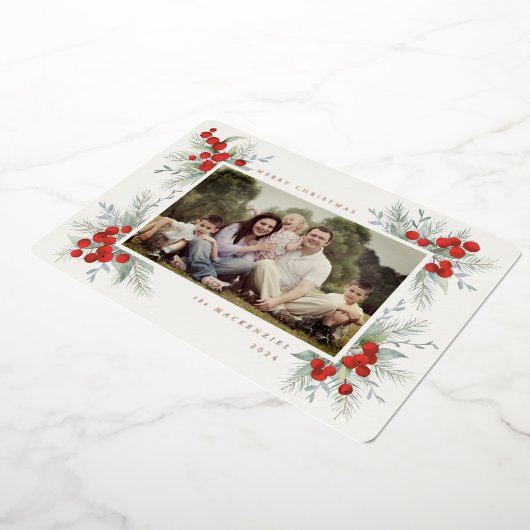 Hand 絵を描 Red Beresクリスマスフォト 箔シーズンカード (回転した状態)